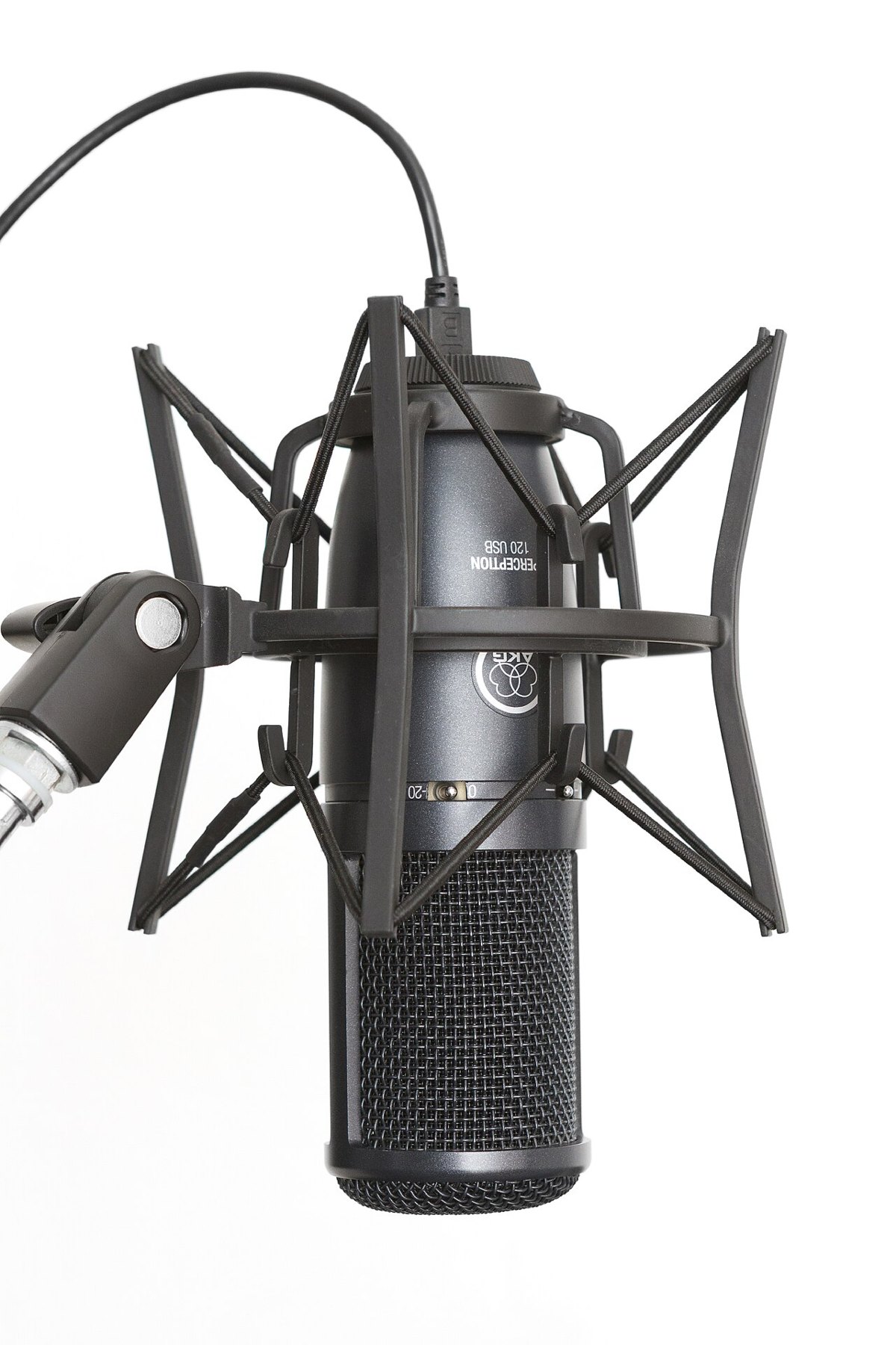 An example listing photograph: a condenser microphone in its
                    shock mount, shot plainly against a white background.